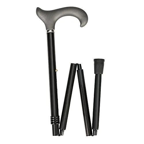 Faltbarer Leichtmetallstock in schwarz mit Derbygriff in grau mit Softtouch-Oberfläche