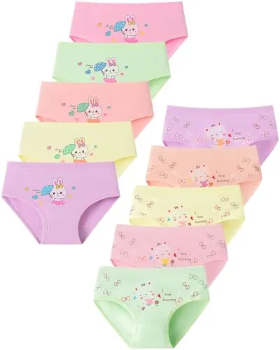 Charmi Mädchen Unterhosen Kinder Unterwäsche Baumwolle 10er Pack Katze und Kaninchen 6-8 Jahre (Herstellergröße XL)