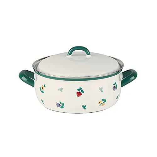 Riess Gmundner Streublumen Topf 2l, 20cm - Universal-Kochtopf aus hochwertiger Emaille, energiesparend und geeignet für alle Herdarten. Mit passgenauem Deckel als Energiewächter und emaillierten Griffen für sicheres Handling.