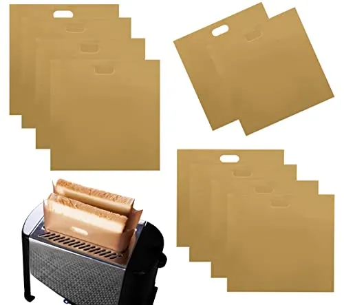 Toasttaschen Set - Wiederverwendbare Toasterbeutel - Premium Dauerbackfolie - Toaster Bag - Toast Taschen - Hitzebeständig, antihaftbeschichtet, spülmaschinenfest (8er-Set Toasttaschen)