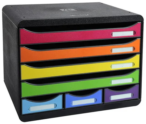 Exacompta Schubladenbox 307798D, Storebox Mini - Schubladenbox für A4 quer mit 7 offenen Fächern, ideal für Büro-Utensilien. Stapelbar und mit einzigartigem Stopp-Mechanismus für leichten Zugriff.