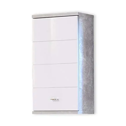POOL Hängeschrank Beton/Weiß - Moderne Badezimmerschränke mit 1 Tür und Einlegeboden, ideal für platzsparende Aufbewahrung. Der Hängeschrank in Betonoptik mit weißen MDF-Fronten passt perfekt in jedes Badezimmer.