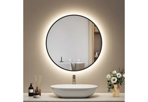 EMKE Badspiegel mit Beleuchtung und Antibeschlag R9 - Eleganter Badspiegel mit Touchschalter, dimmbarer LED-Beleuchtung und Antibeschlag-Funktion für ein perfektes Make-up-Erlebnis im Badezimmer.