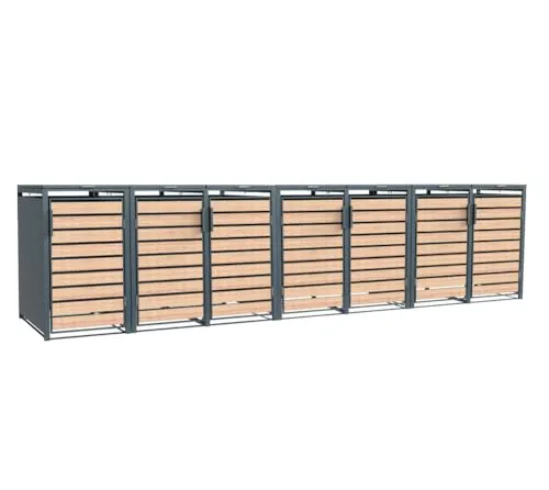 WESTMANN Mülltonnenbox Lacina - Platz für 7 Mülltonnen - Mülltonnenboxen aus pulverbeschichtetem Stahl, zeitloses Design in Anthrazit/Holzoptik, schützt vor Sonneneinstrahlung und Geruch, müheloses Befüllen durch Gasdruckfedern.