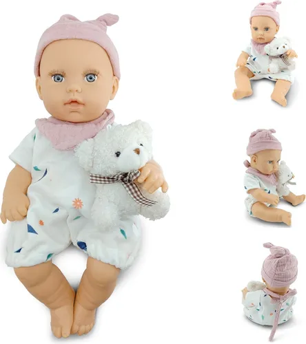 Moni Kinderpuppe Bear und Baby 30 cm - Babypuppe mit beweglichem Körper, Kuscheltier und Schnuller – fördert soziale Kompetenzen und Feinmotorik, ideal als Geschenk für Kinder ab 18 Monaten.