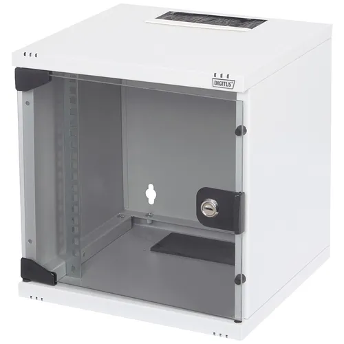 Digitus Netzwerkschrank DN-10-05U-1, 10 Zoll, 6HE - Robustes IT-Schrank-Wandgehäuse mit abschließbarer Sicherheitsglastür, ideal für sichere Netzwerkinstallationen. Kompakt und platzsparend mit Lüftungsschlitzen für optimale Belüftung.