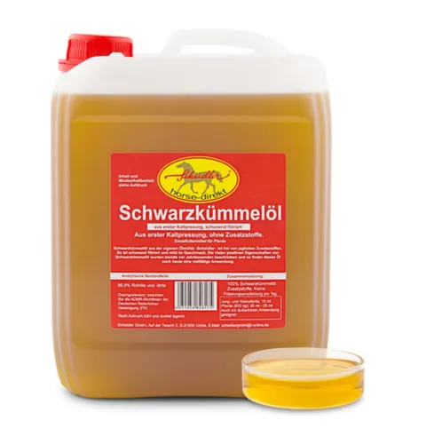 Schwarzkümmelöl 100% 2,5L - Kaltgepresst für Hunde und Pferde - Hochwertiges Pferdefutter mit 100% Schwarzkümmelöl, ideal für die Gesundheit Ihres Tieres und aus eigener Ölmühle in Deutschland.