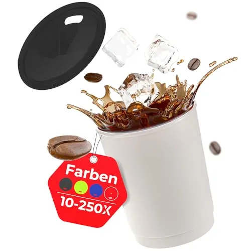 achilles Kaffeebecher mit Deckel, Kunststoffbecher, Mehrwegbecher, Trinkbecher, LFGB geprüft, spülmaschinenfest, stapelbar, 330 ml, Becher grau, Deckel schwarz, 10 Stk.