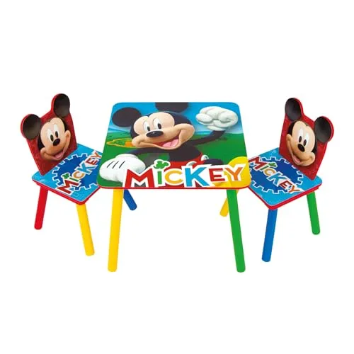 Produktbild ARDITEX – Tisch- und 2 Stuhl-Set aus Holz für Kinder Offizielle Lizenz Mickey Mouse – Tisch 50x50x44 cm/Stuhl 26,5x26,5x50 cm – Bunt – Ideal zum Spielen, Malen und Basteln