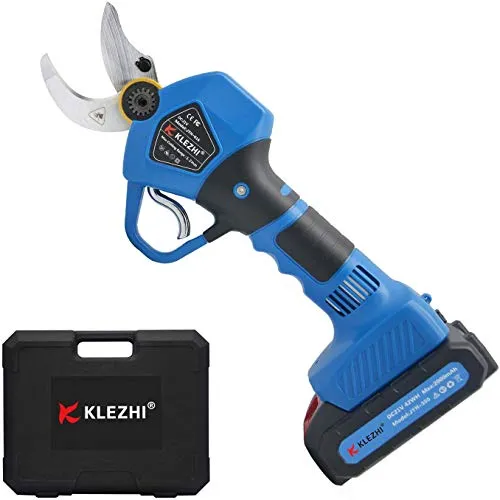 K KLEZHI Professionelle Elektrische Gartenschere, 21V Schnurlose Akku Astschere für Garten, 30mm Schnittdurchmesser, 2x2Ah Lithium-Wiederaufladbar Akku Rebschere Baumschere Rosenschere Strauchschere