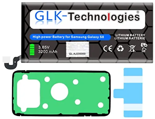 High Power Ersatzakku kompatibel mit Samsung Galaxy S8 SM-G950F EB-BG950BBE | Original GLK-Technologies Battery | Accu | 3200 mAh | inklusive 2X Klebebandsätze