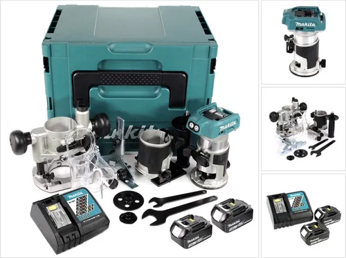 Makita DRT50 RFJ X2 18V Akku Multifunktionsfräse - Fräsmaschinen & Abrichthobel - Leistungsstarke Akku-Oberfräse mit 2x 3,0 Ah Lithium-Ionen-Akkus, ideal für flexibles Arbeiten ohne Kabel.