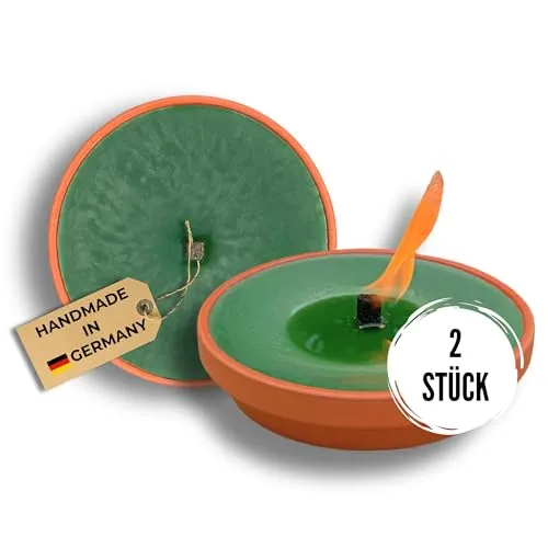 Lavalis 2x handbefüllte Flammschale aus recyceltem Wachs in Terrakotta-Schale, 9 h Brenndauer, windfeste Outdoorkerze mit dickem Docht, ideale Deko für Sankt Martin, Laternenfest & Advent, Ø 15,5 cm