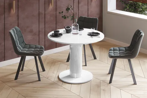 Design Esstisch rund HES-111 Weiß Hochglanz, ausziehbar von 100 cm bis 148 cm