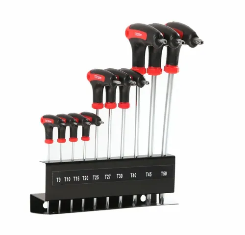 Höfftech BT 8045 Torx Schraubendreher Satz 10 tlg T-Griff - Schraubendreher Set mit 10 Torx Schraubenziehern, langlebig aus Chrome-Vanadium-Stahl, ideal für präzise Arbeiten dank T-Griff und langer Ausführung.