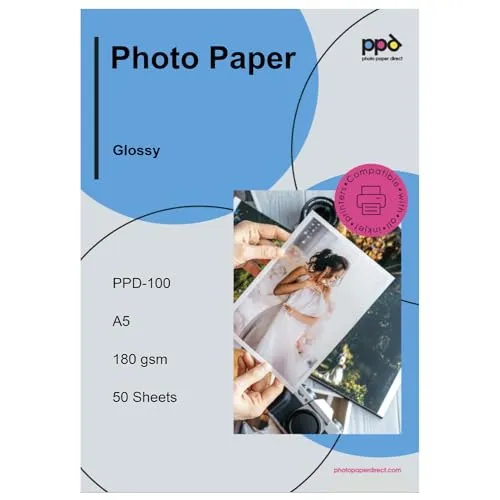 PPD 50 x A5 Inkjet Premium Fotopapier 180g Hochglänzend, Sofort Trocken und Wasserfest PPD-100-50