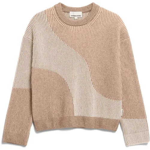 Armedangels Rundhalspullover bunt XS (34) - Stylischer Pullover aus 55% Wolle und 45% Baumwolle, ideal für gemütliche Tage. Pflegeleicht mit Handwäsche und in trendiger camel melange-oatmilk.