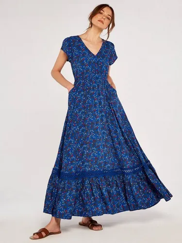 Apricot Maxikleid Maxikleid mit bestickter Bordüre