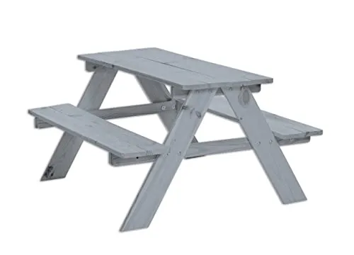 Happy People Picknicktisch Kinder Holz hellgrau - Robuster Picknicktisch aus Holz für Kinder, ideal für den Außenbereich. Mit einer praktischen Größe von 79 x 89 cm bietet er Platz für Spiel und Spaß im Garten.