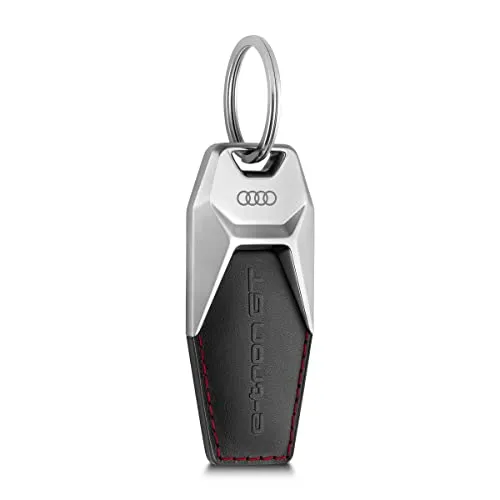 Audi 3182100300 Schlüsselanhänger e-tron GT Metall Leder Anhänger Keyring Gravur, schwarz/silber/rot