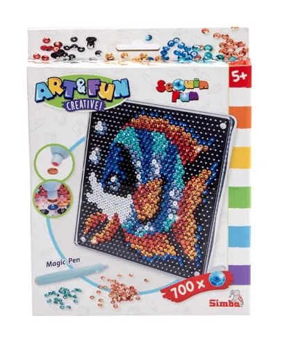 Simba Art und Fun Sequin Fisch, Platte 18x18cm, 700 Sequins, Stift, ab 5 Jahre