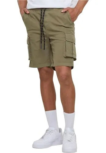 URBAN CLASSICS Herren Drawstring Cargo Shorts - Herren-Shorts aus 98% Baumwolle, ideal für lässige Outfits, mit praktischen Cargotaschen und bequemem Drawstring-Verschluss in stilvollem Olivgrün.