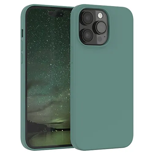 EAZY CASE Premium Silikon Handyhülle kompatibel mit iPhone 14 Pro Max Slimcover mit Kameraschutz und Innenfutter, Silikonhülle, Schutzhülle, Bumper, Handy Case, Hülle, Softcase, Nacht Grün