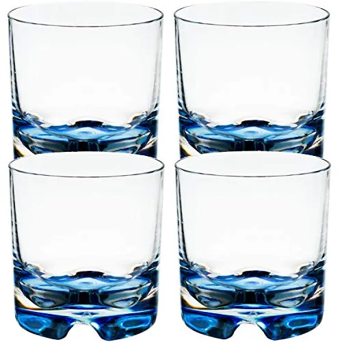 Polycarbonat Trinkglas 200 ml Blauer Boden - Wasserglas Gläser - Trinkbecher Kinderglas Saftglas Whiskey Tumbler - Camping Küche Zubehör - elegant - Outdoor Partyglas - Kunststoff Glas Picknick 4 x