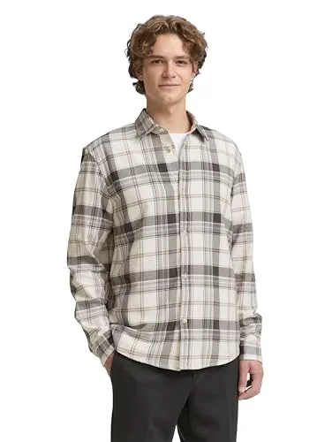 Tom Tailor Herren 1047348 Relaxed Fit Hemd mit Karomuster, 38432-Off White Check, XL