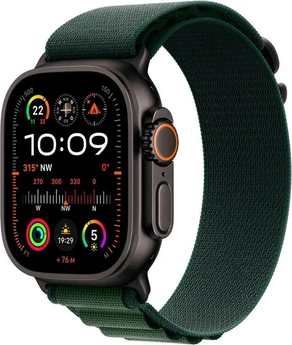 Apple Watch Ultra 2 4G - 49 mm Schwarz mit grünem Alpine Armband, robust und ideal für Outdoor-Aktivitäten mit präzisem GPS