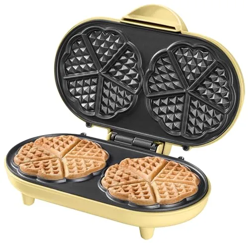 Bestron Doppel-Waffeleisen ADWM1000V - 1200 Watt, Antihaftbeschichtung für müheloses Backen von 10 herzhaften Herzwaffeln, ideal für Kindergeburtstage und Ostern