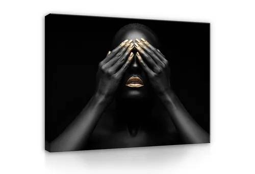 Wallarena Leinwandbild Frau Mund Gold Schwarz Groß Wand Deko XXL Modern, Frau (Einteilig, 1 St), Leinwand Bilder Wohnzimmer Schlafzimmer Küche Wandbild Leinwandbilder