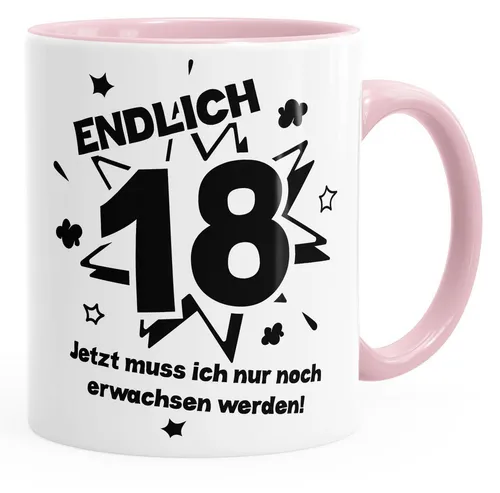 MoonWorks Tasse Kaffee-Tasse Endlich 18 jetzt muß ich nur noch erwachsen werde, Keramik