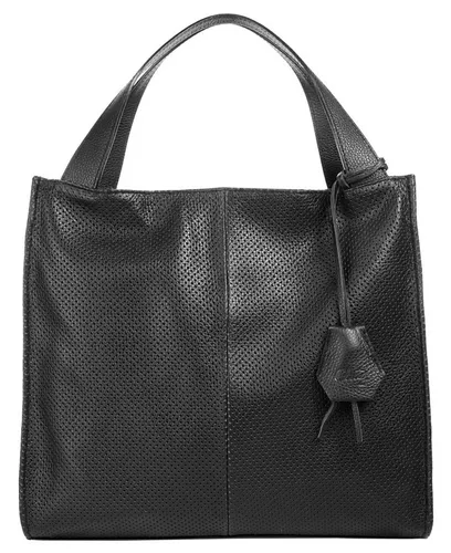 Cluty Shopper Damen 020011 schwarz - Wendehandtasche - Handtasche aus 100% echtem Leder mit wendbarem Design. Tragen Sie je nach Laune die schlichte oder trendige Lochmuster-Seite. Praktische Reißverschlussfächer für Geldbörse, Schlüssel und Smartphone.