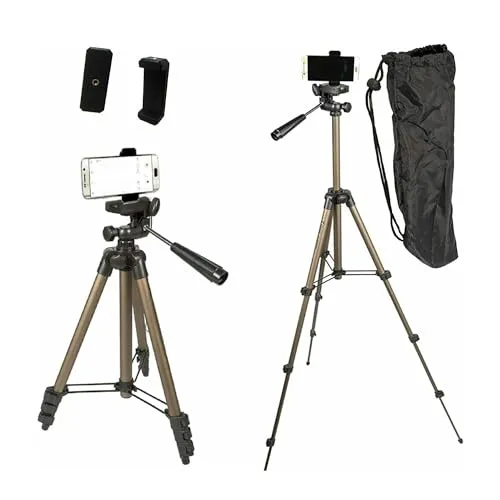 Tripod Smartphone Stativ für Apple iPhone 16-12 - Faltbares Aluminium-Stativ mit einstellbaren Beinen und Wasserwaage, ideal für kreative Aufnahmen. Maximale Höhe: 105 cm, belastbar bis 1,5 kg.