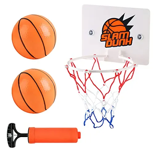 HENGBIRD Mini Basketball Korb Set, Indoor Mini Basketballkorb Basketball Hoop 16.2 x 12 cm Männer und Frauen Basketballkorb Zimmer mit 2 Stück Bälle und Pumpe Büro für Outdoor Office Home