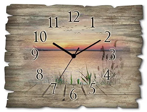 ARTLAND Wanddeko Wanduhr ohne Tickgeräusche aus Holz - Wohnaccessoires: Lautlose Funkuhr aus 6mm Naturholz im Shabby Chic Look, perfekt für jedes Zimmer und Made in Germany. Ideal für eine ruhige Atmosphäre!