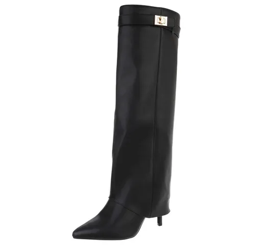 Ital-Design Elegante kniehohe Stiefel für Damen mit spitzem Fuß High-Heel-Stiefel (90417808) Pfennig-/Stilettoabsatz Stiefel in Schwarz