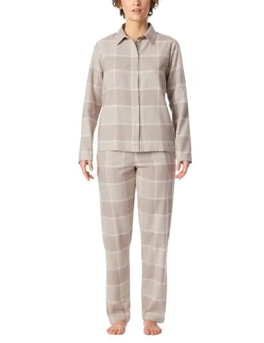 Schiesser Damen Schlafanzug Set lang mit Knopfleiste - Schlafanzüge für Damen, aus weicher Baumwolle für ein angenehmes Tragegefühl, mit Knöpfen und klassischem Kragen für einen eleganten Look.