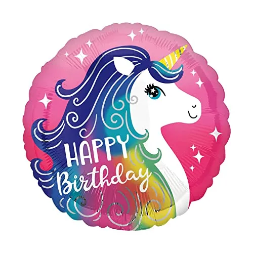 Happy Birthday Luftballons - Geniale Geschenkidee Deko für Geburtstage oder Partys Ballon Helium Folienballon klein mit für Kinder Dekoration Partydeko JGA Geschenkidee - Einhorn bunt pink