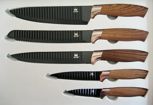 Messerset 5 teilig Edelstahl beschichtet Holzoptik Koch Brot Universal Ausbein