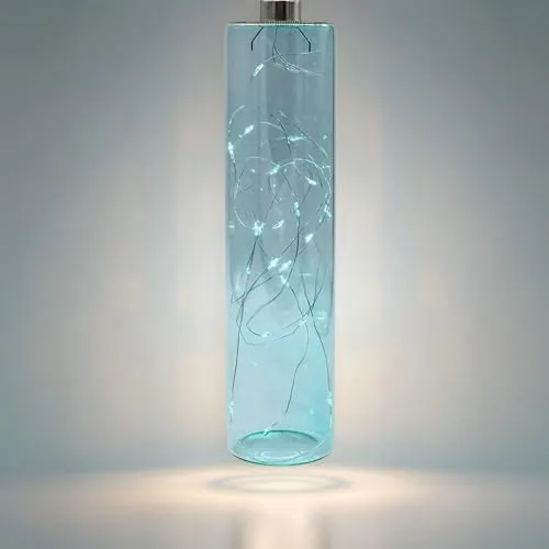 LED Glas Pendelleuchte Petrol blau mit Timer - 24 x 6 cm - Deko Hängelampe Batterie betrieben warm weiß beleuchtet - Dekoleuchte Stimmungslicht Hängeleuchte Glaslampe Innenleuchte kabellos