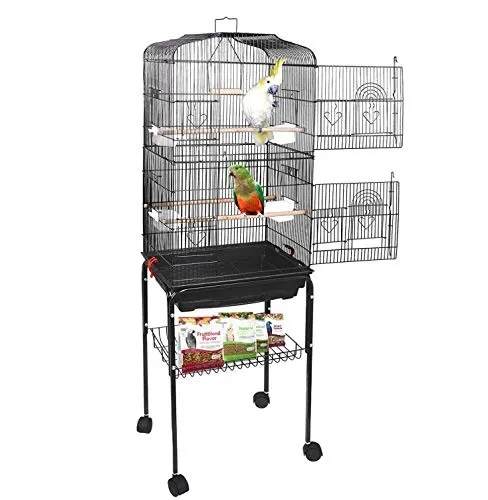 Vogelkäfig,Vogelvoliere,Voliere,Vogelhaus,Papageienkäfig,Tierkäfig,Käfig,Sittichkäfig,Vogel,mit Holzstangen,Nagerkäfig,klein Metall Vogelvoliere,mit Rollen & Ablage(46 * 35.3 * 150.6cm)