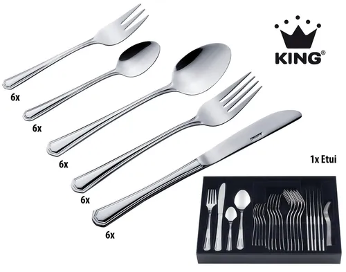 KING Besteck-Set »Düsseldorf« (31-tlg) für 6 Personen - Edelstahl Besteckset im zeitlosen Design, ideal für jeden Anlass. Mit praktischem Etui zur sicheren Aufbewahrung. Pflegeleicht und elegant für festliche Tafel oder täglichen Gebrauch.