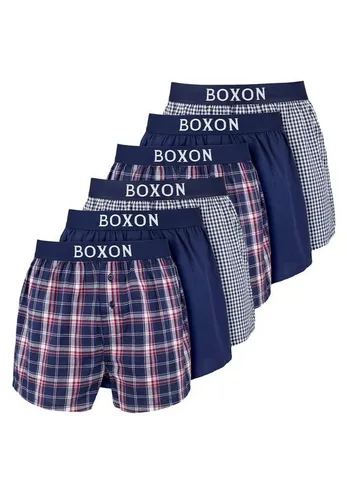 BOXON Boxershorts 6er Pack Web (Spar-Set, 6-St) Boxershorts - Baumwolle - mit Eingriff - Softer Gummibund