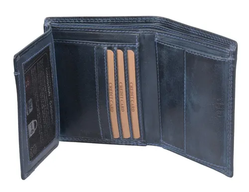 GlücksNugget Geldbörse Blaue Kombibörse im Hochformat – Leder Geldbörse RFID gesichert