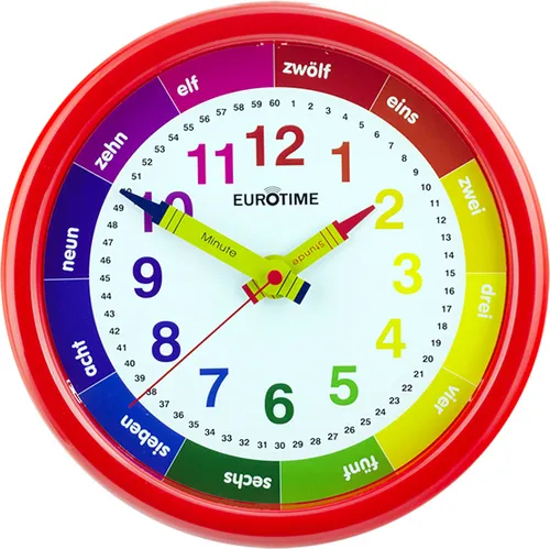 Kinderwanduhr – Lernzifferblatt – Für JUNGEN und MÄDCHEN – ABS-Gehäuse – Plastikglas – Geräuschlos – Ø 25 cm