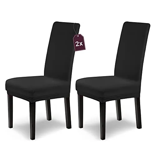 Scheffler Home Stuhlhussen Leni Vellina Schwarz 2er Set Baumwolle-Touch – Elastische und waschbare Stuhlbezüge Hussen für Freischwinger und Esszimmerstühle – Öko-Tex Zertifiziert