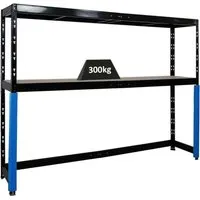 PROREGAL® Schwerlastregal HERCULES 180x240x50cm schwarz - Schwerlastregal für Garagen mit unterfahrbarer Konstruktion, ideal für enge Räume. 2 stabile Lagerebenen mit je 300kg Traglast bieten viel Stauraum und sind höhenverstellbar.