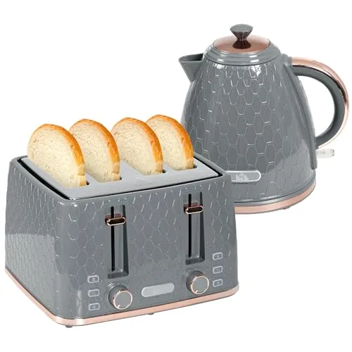 HOMCOM Wasserkocher Toaster Set 1,7L - Modernes Frühstücksset mit 7 Bräunungsstufen - Wasserkocher & Toaster Set: Elegantes 2-in-1-Set mit automatischer Abschaltung und Krümelfach für müheloses Frühstück. Genießen Sie bis zu 6 Tassen heißen Tee oder Kaffee und perfekt getoastetes Brot.